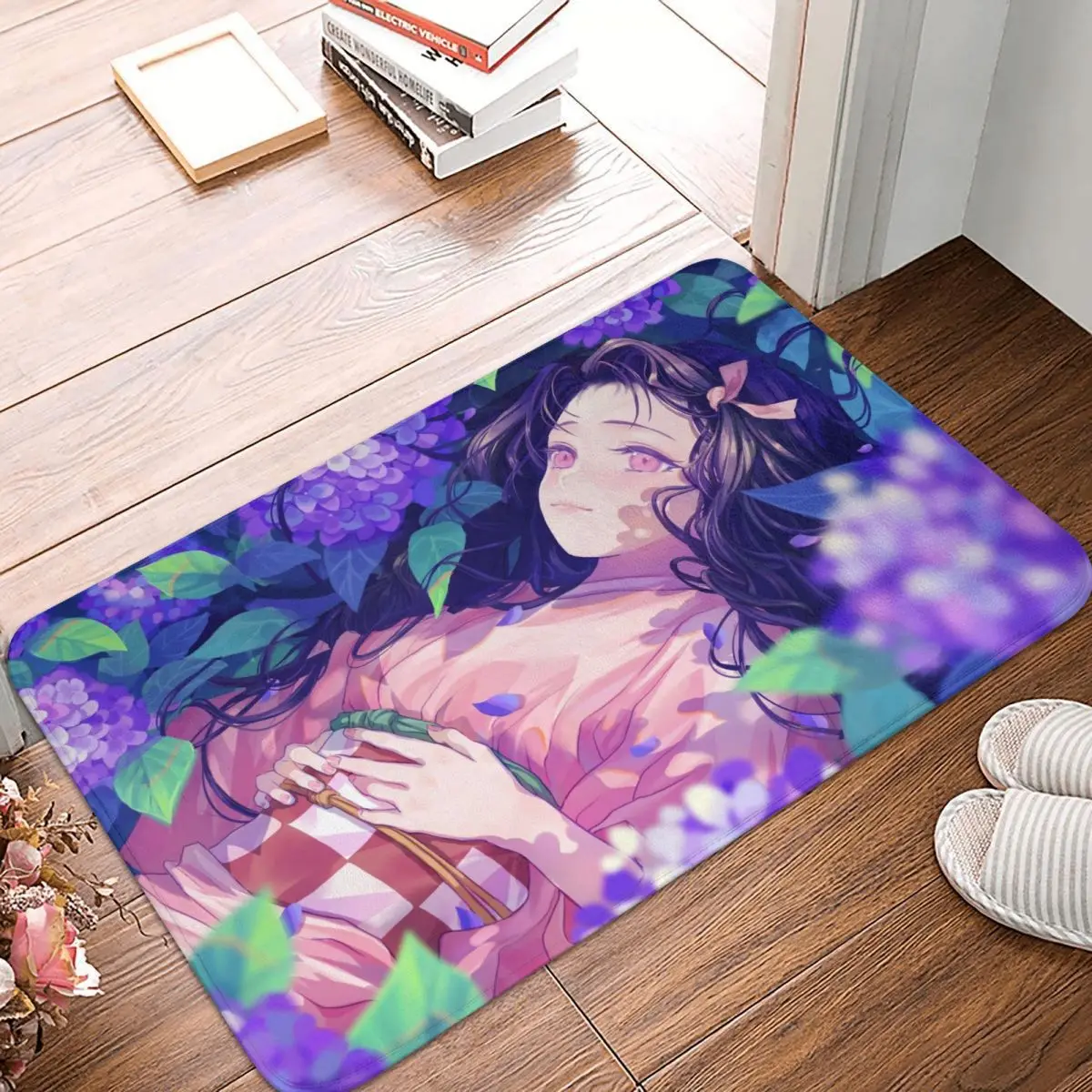 

Demon Slayer Kimetsu no Yaiba Anime Non-slip Doormat Nezuko Bath Bedroom Mat Prayer Carpet Flannel Pattern Decor