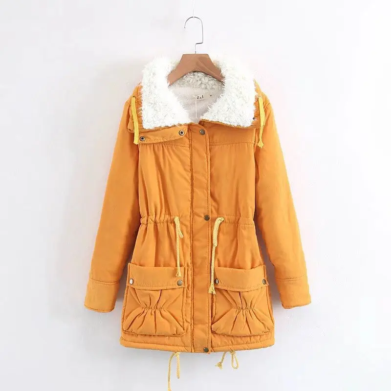 2023 Women's Winter New Korean Medium Length Slim Fitting Cotton Shirt Drawstring Cashmere Warm Jacket Women Casual Coats