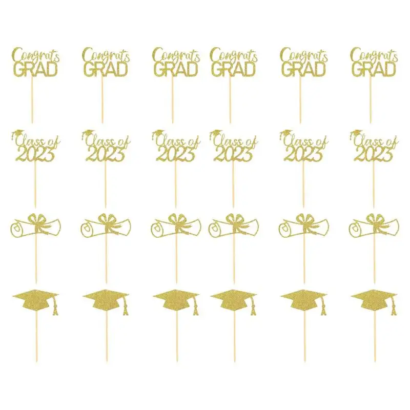 

4 Styles Graduation 2023 Party Cake Toppers 24pcs Cupcake Wrappers Congratulations Graduation For Students Party Cake Decoration