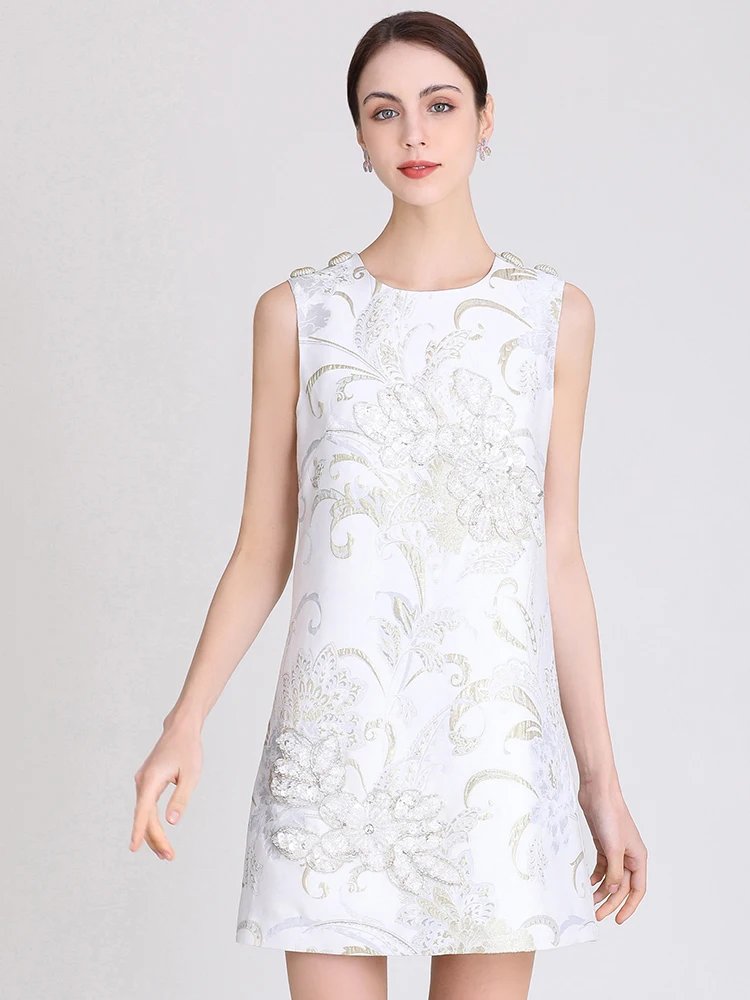 

MoaaYina модное дизайнерское Новое Повседневное платье для отдыха женское летнее платье без рукавов с блестками и принтом свободное платье