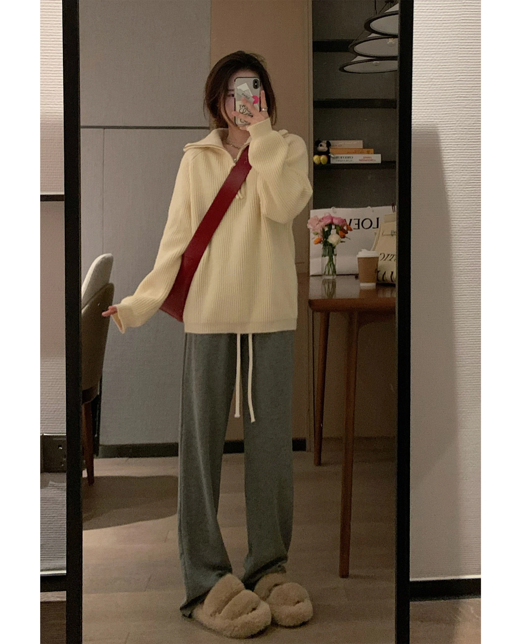 Veee Мягкая клейкая корейская серия универсальная розовая водолазка с полумолнией