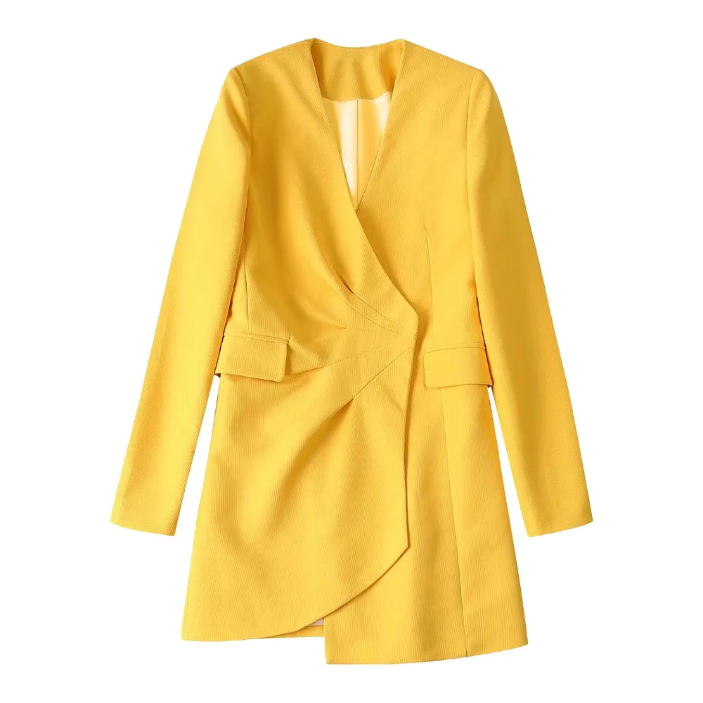 

Women's Pleated Decoration Irregular Suit Style New Dress Elegant Solid Color Retro Female 2022 Fashion Vestidos Dress Mujer