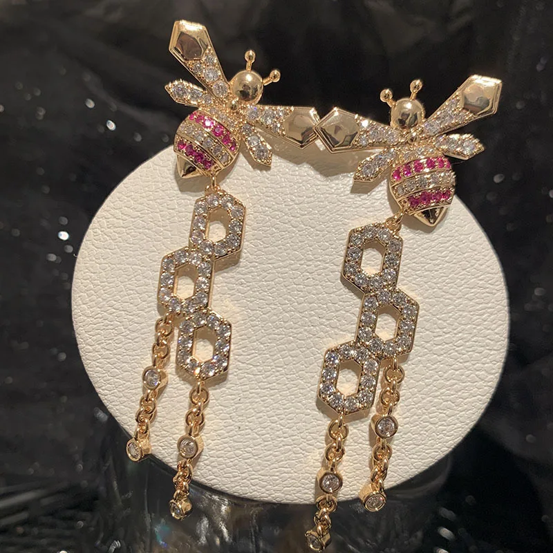 

Classic Bee Tassel Earrings Premium Honeycomb Tassel Long Earrings S925 Silver Needle Women's Earrings Gift Jewelry