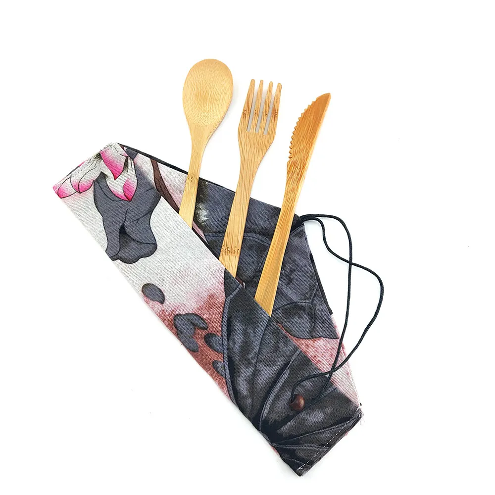 

Knife fork spoon bamboo cutlery 3pcs set environmentally friendly reusable flat cutlery set wholesale and dorpshipping