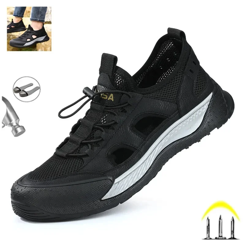 

Дышащие летние мужские защитные ботинки для работы, противоударные рабочие ботинки со стальным носком, антиразрушаемые ботинки, обувь