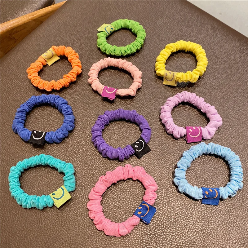 

Новинка, Яркая Цветная резинка для волос, красочные резинки для волос, эластичные резинки для волос с этикеткой смайликов для женщин и девушек, аксессуары
