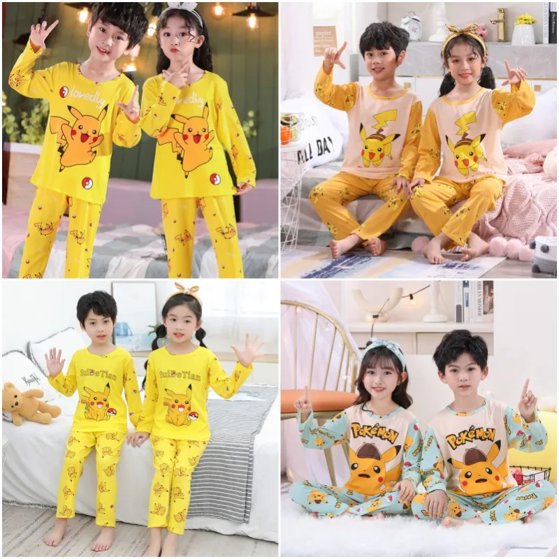 

Pokemon Pikachu Anime Figures Cartoon Cute Children Spring Autumn Long Sleeve Pants Pajamas Kids Boys Girls Home Clothing Suit