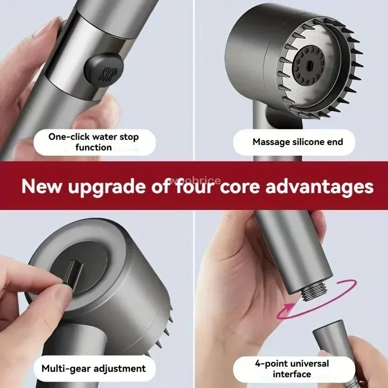 4 Modes Shower Head High Pressure Replete for One-Key Stop Water Massage Set with Filter Bathroom