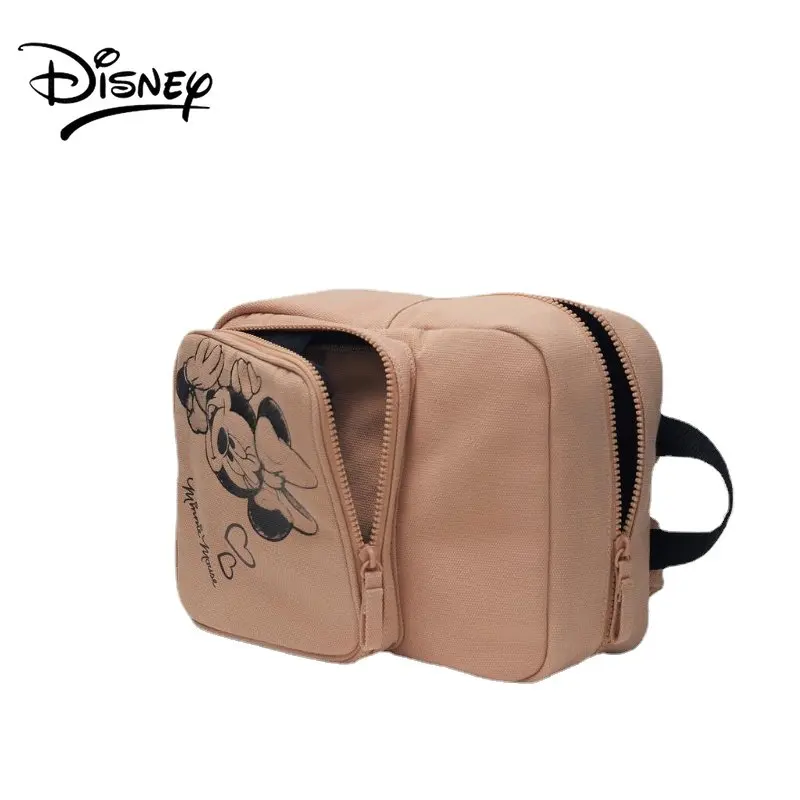 Disney Mickey Mouse Shoulder Backpack New Retro Canvas Brown Sketch Minnie Print Children's Backpack Schoolbag