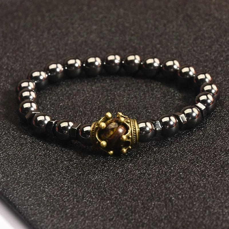 Браслет из бисера с короной и драгоценными камнями для мужчин природный топаз