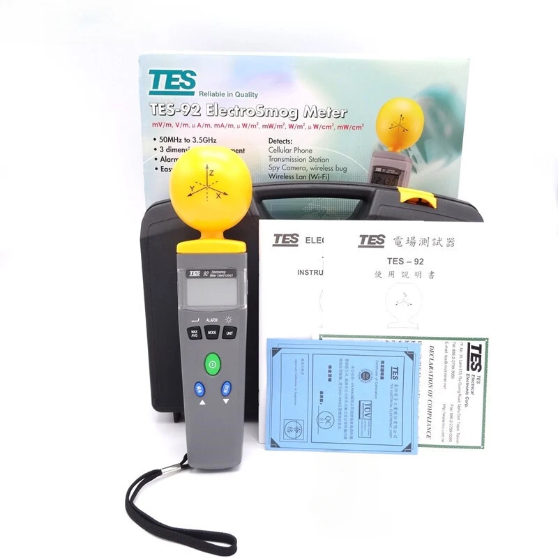 

TES-92 Portable Electromagnetic Radiation Detectors Digital ElectroSmog Tester RF Detector EMF Meter Frequency 50 MHz to 3.5 GHz