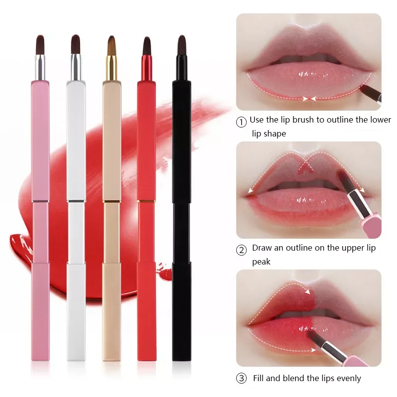 

Portable Lipstick Lip Gloss Brush Retractable Adjustable with Protect Cap Make Up Brushes Cosmetic Tools for Women Makeup
