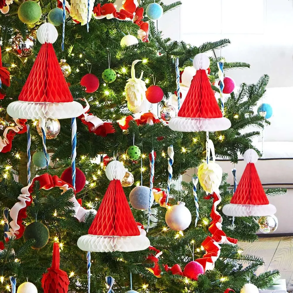 Creative Home Santa Hat Party Hanging Ornament Christmas Decoration Christmas Tree Paper Honeycomb