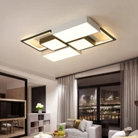 modern led rectangle chandelier for living room dining room bedroom kitchen lamp black white design remote control ceiling light