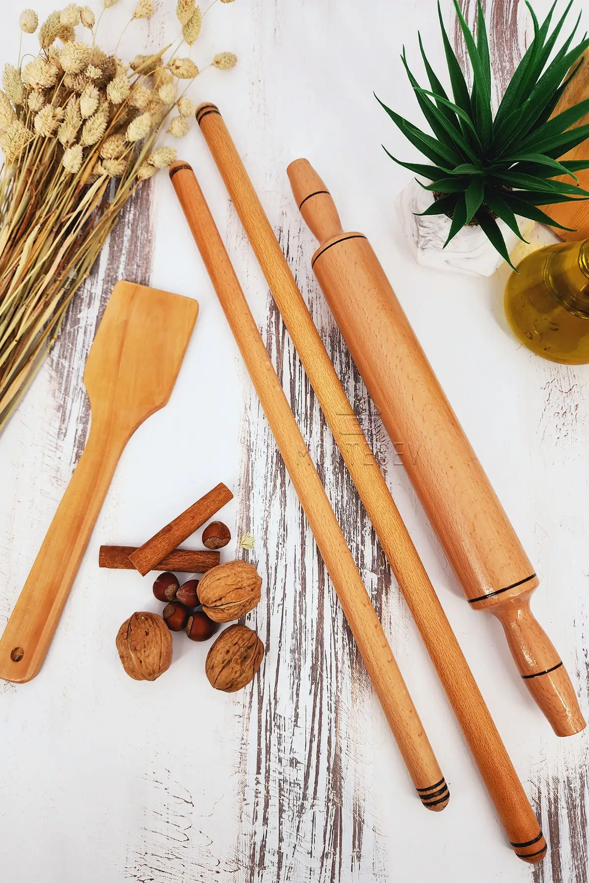 

Wooden Rolling Pin Roller Spatula Dough Rolling Roller Dough Shaper 4 Pcs