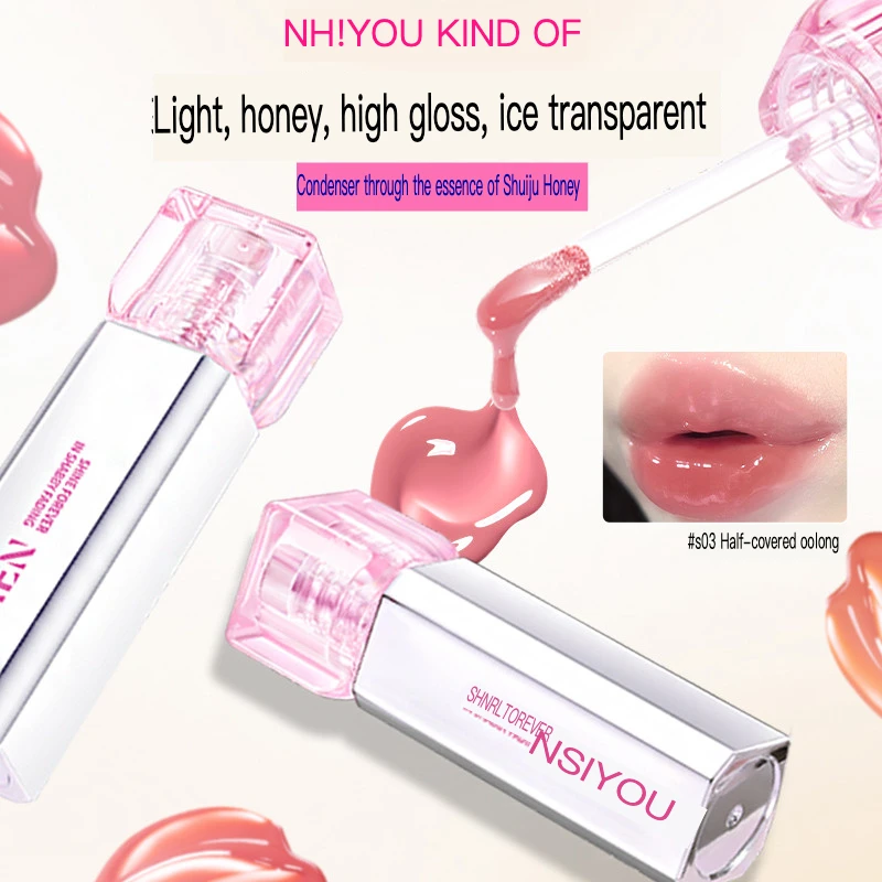 Фото Блеск для губ Gloss Essence Water Glossy, увлажняющий уход, эффект стеклянных губ, помада с зеркальным эффектом, нюдовый оттенок NEIYOU №3