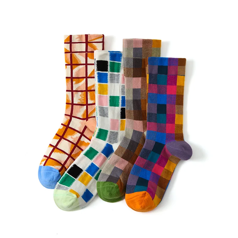 

2022 Cotton Socking Women Casual Fashion Jacquard Kint Socks Women Harajuku Hip Hop Plaid Socks Calcetines Mujer High Quality