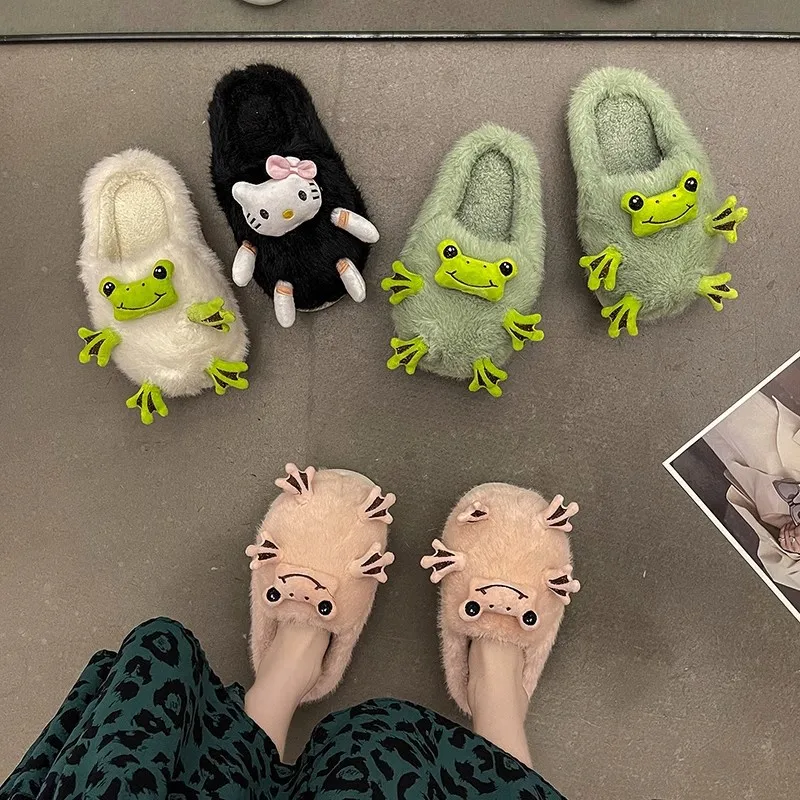 

Cute Interesting Thick Base Plush Slippers Female External Penetration 2023 New Autumn Winter Dormitory Antiskid Cotton Slippers
