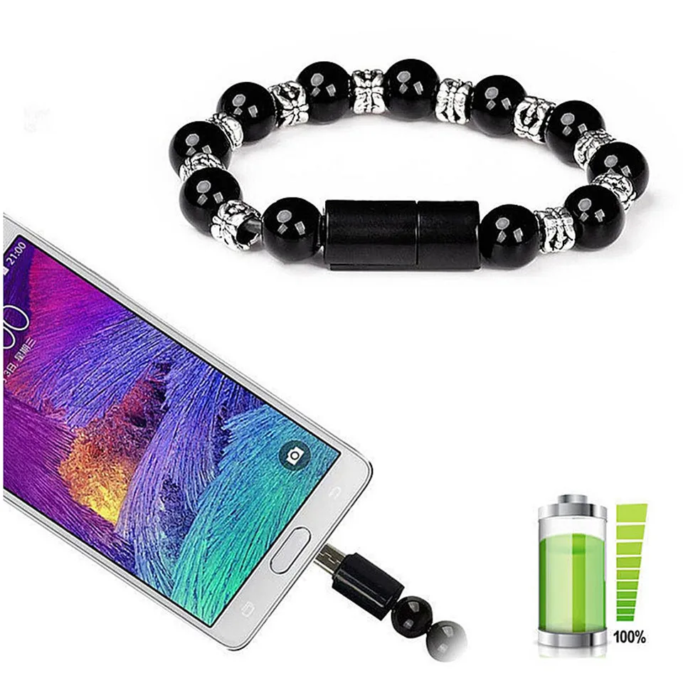 

Bead Pure Color Bracelet USB Cable Universal Mobile Phone ipad Charger For iPhone Micro USB Type C Sync Data Fast Charging Cord