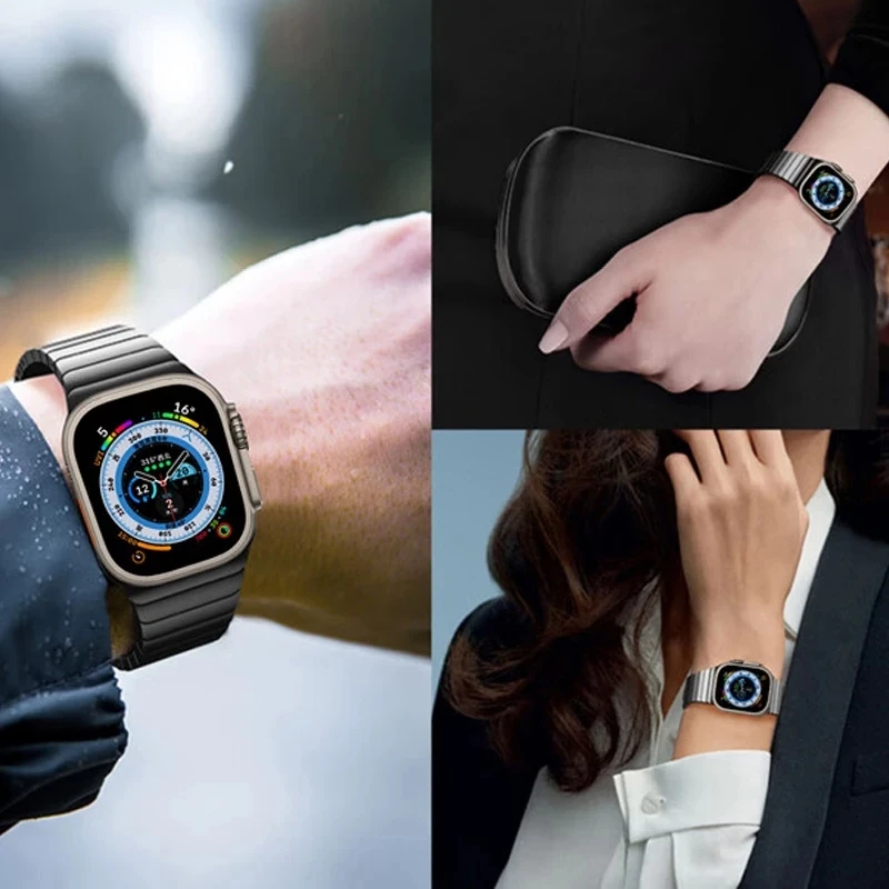 Link Bracelet For Apple Watch Ultra 49mm 40 38 44 42MM Men Business Strap For iWatch 8 7 41 45mm 6 5 4 SE 3 Stainless Steel Band