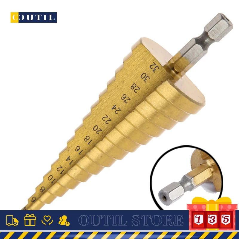 

1PC HSS Step Drill Bits For Woodworking Hex Shank Stepped Bit 4-32 Carpenter Tools Auger Center Drill Hole 15 step drill tool
