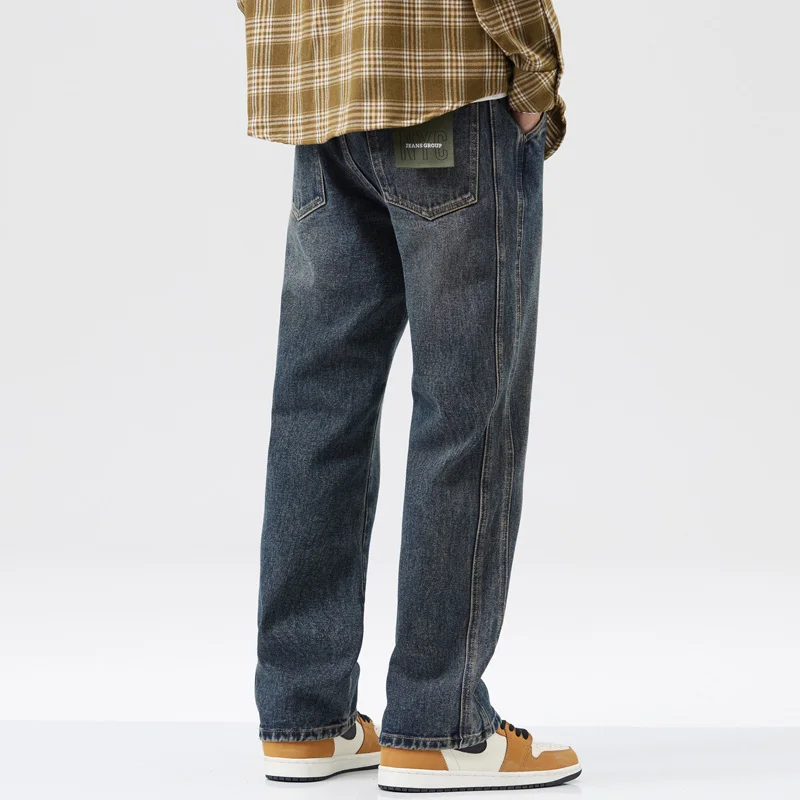 Retro Straight Wide Leg Jeans Men Loose Casual Autumn All-match Trousers Korean Fashion Streetwear Ins Hot Selling Men Clothing