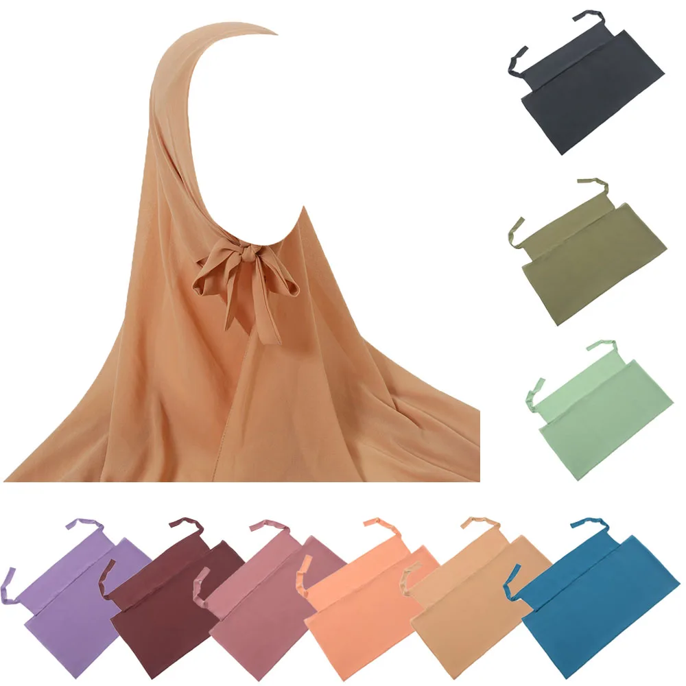 

Ramadan Muslim Instant Bubble Chiffon Hijab Scarf Islam Scarves Hijabs Cover Headwscarf Wrap Tie back Turban Female Solid Color