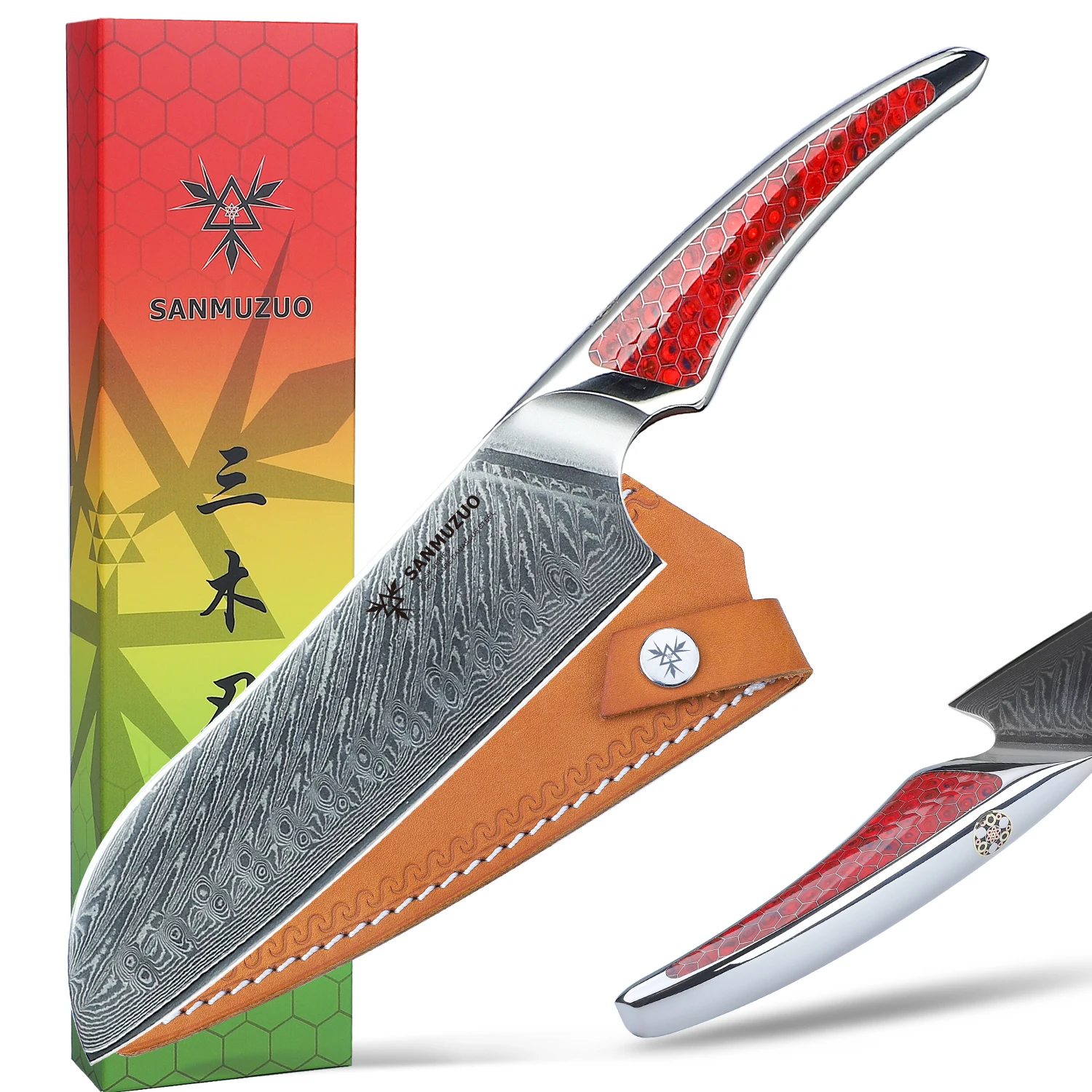 SANMUZUO 7-дюймовый нож сантоку японский шеф-нож из дамасской стали ручка смолы