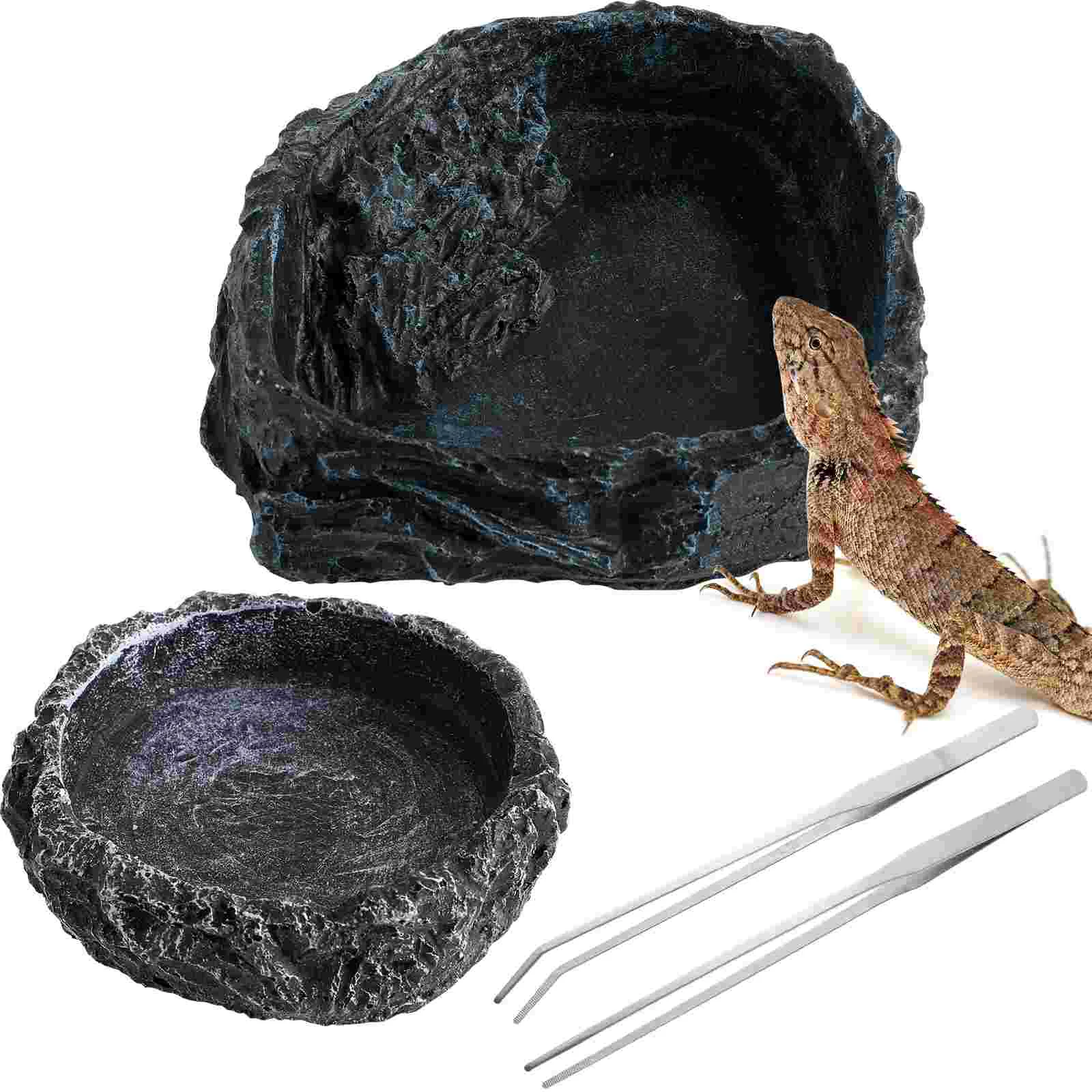 

2 Pcs Reptile Water Bowls Reptile Feeders Food Dishes with Tongs for Tortoise Lizard Bearded Frog Gecko Snake