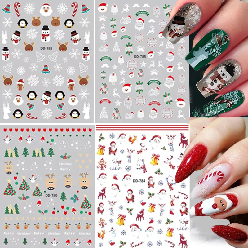 

Red Santa Claus Nail Art Decoration Sticker 2022 Unique Nails Penguin Snowflake Winter New Year 3D Sliders Manicure Decor