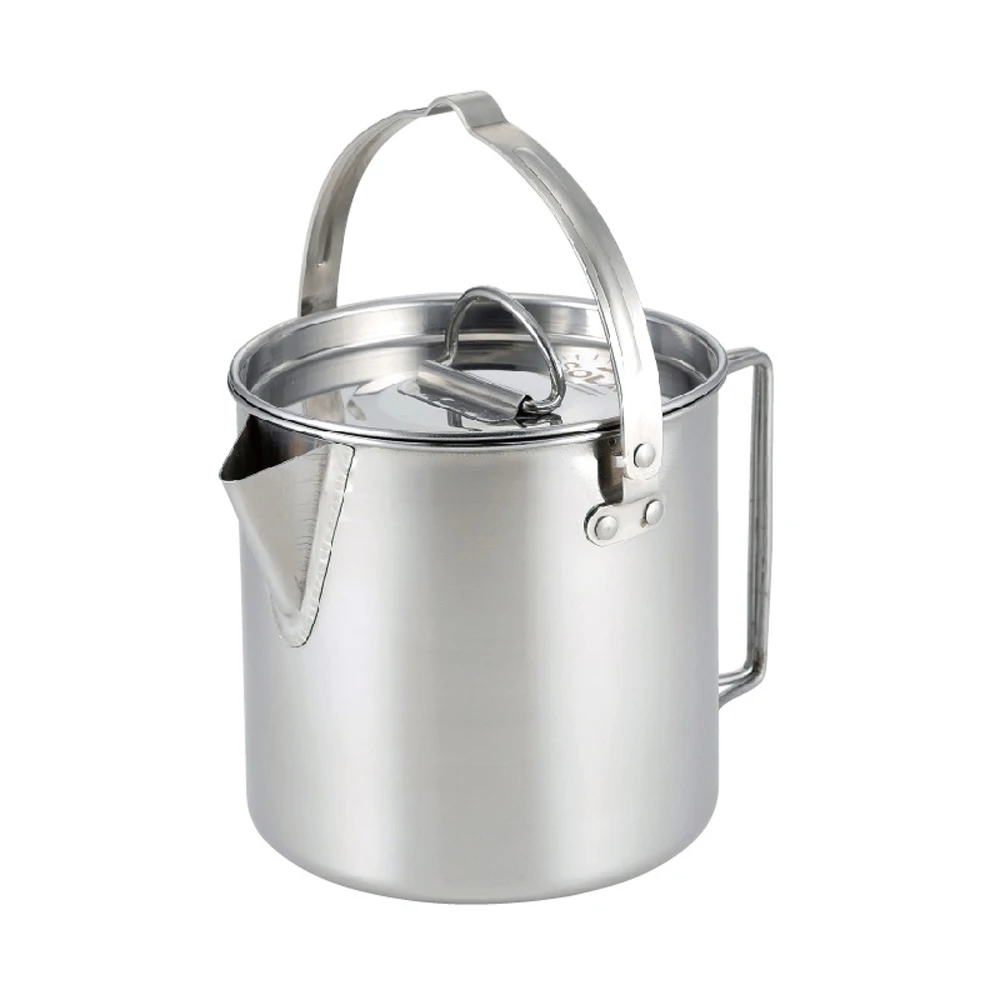 

Camping Picnic 1.2L Stainless Steel Kettle Folding Handle Outdoor Hung Pot Portable Coffee Pot Cooker Teapot Cooking Flatware