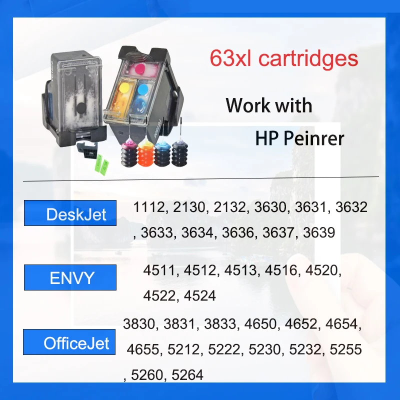Многоразовый чернильный картридж для HP63 63 XL 63XL совместимый с HP Deskjet 1110 2130 2131 2132 3630