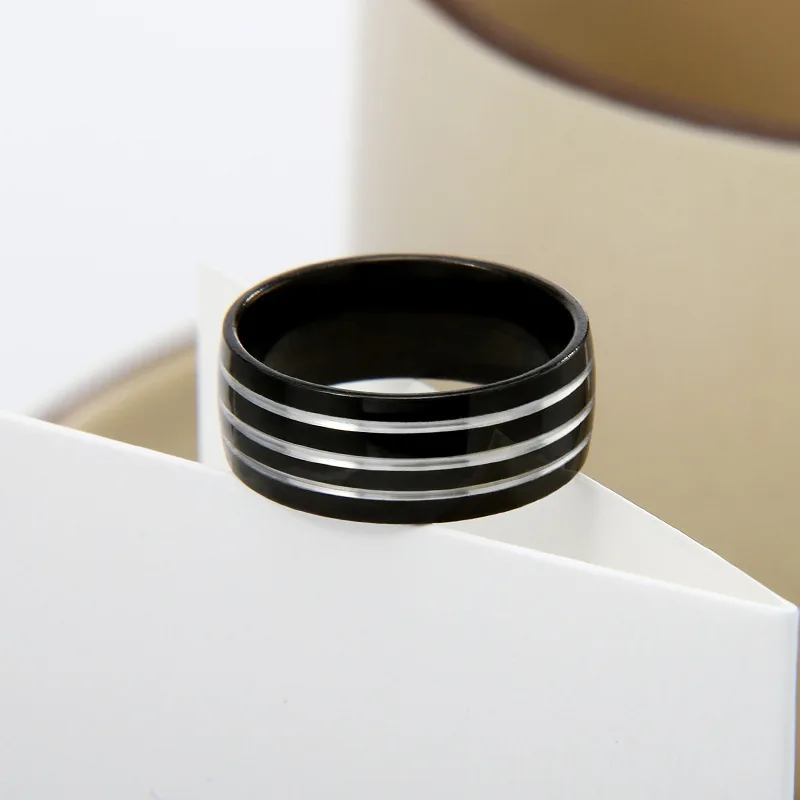 

Wholesale Bulk Lot 20pcs Mens Fashion Line Stainless Steel Jewelry Rings For Women Black White Line Ring