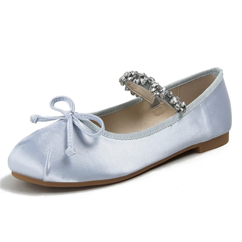 

Classic Silk Satin Elastic Band Ballet Shoes Women Round Toe Bowtie Flats Spring/Autumn Elegant Valentine Shoes Plus Size 33-43
