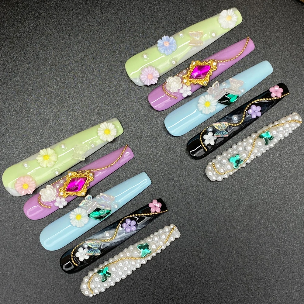 Удлиненные трапециевидные прямоугольные наборы искусственных ногтей ручной