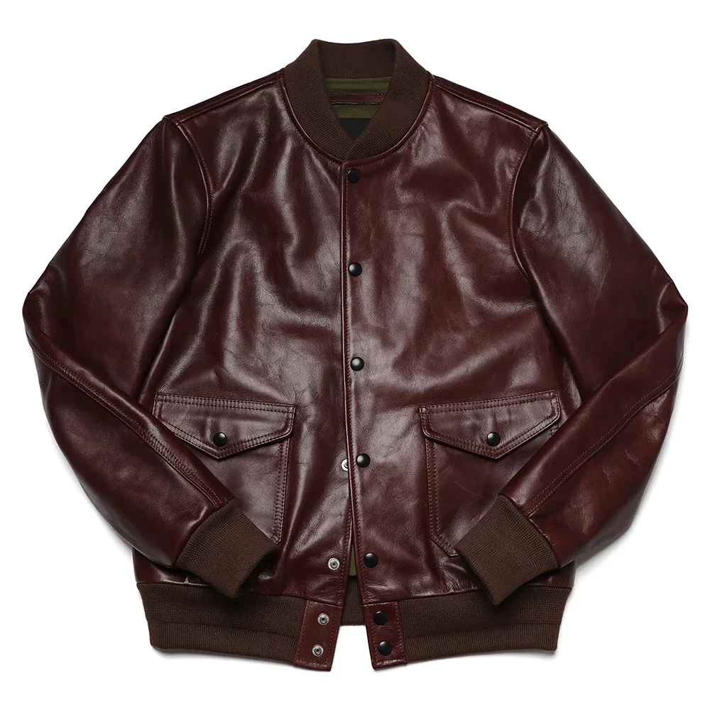 Классическая летная куртка винно-красного цвета A1 мужская натуральная кожа