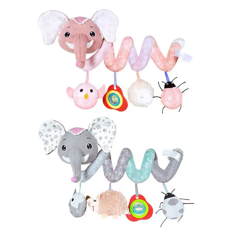 

Spiral Stretch Activity Toy Plush Car Seat Toy With Elephant Shape With Music Box BB Squeaker Rattles Pram Crib Hangings For 0 3