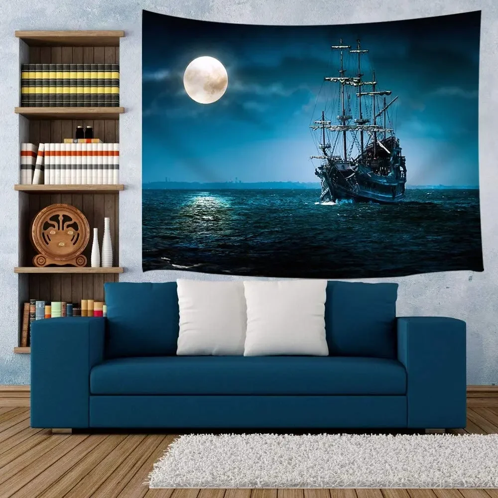 Готический Декор гобелен пиратский корабль и полная луна с морем океан настенное