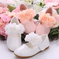 children spring autumn kids leather shoes beautiful princess 2022 performance girls shoes flower pearl smooth shoes pink white