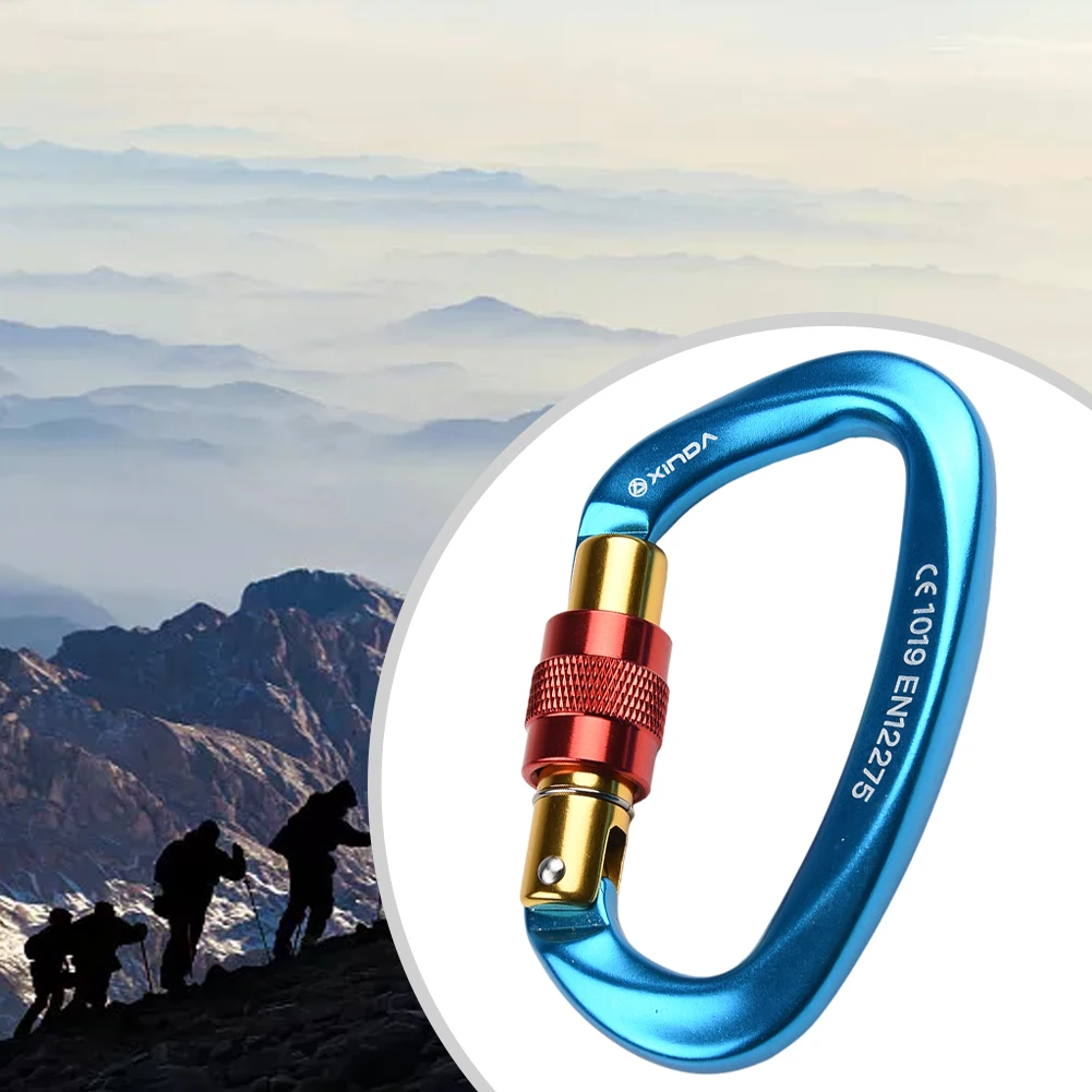 

25KN Climbing Carabiner Clip Hook Heavy Duty Aluminum D-Ring Screw Lock Rock For Outdoor Climbing, Rappelling And Canyoning