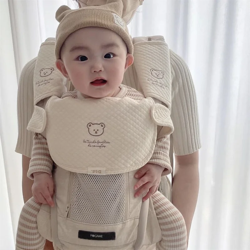 Enlarge 3Pcs Ins Korean Style Cotton Embroidery Baby Bibs Saliva Towel Cartoon Newborn Burp Cloths Infant Safety Seat Shoulder Strap