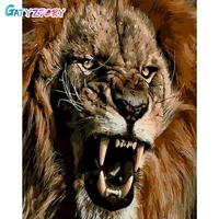 gatyztory oil painting by numbers lion home room wall art pictures by number animals for adults home decoration 50x40cm