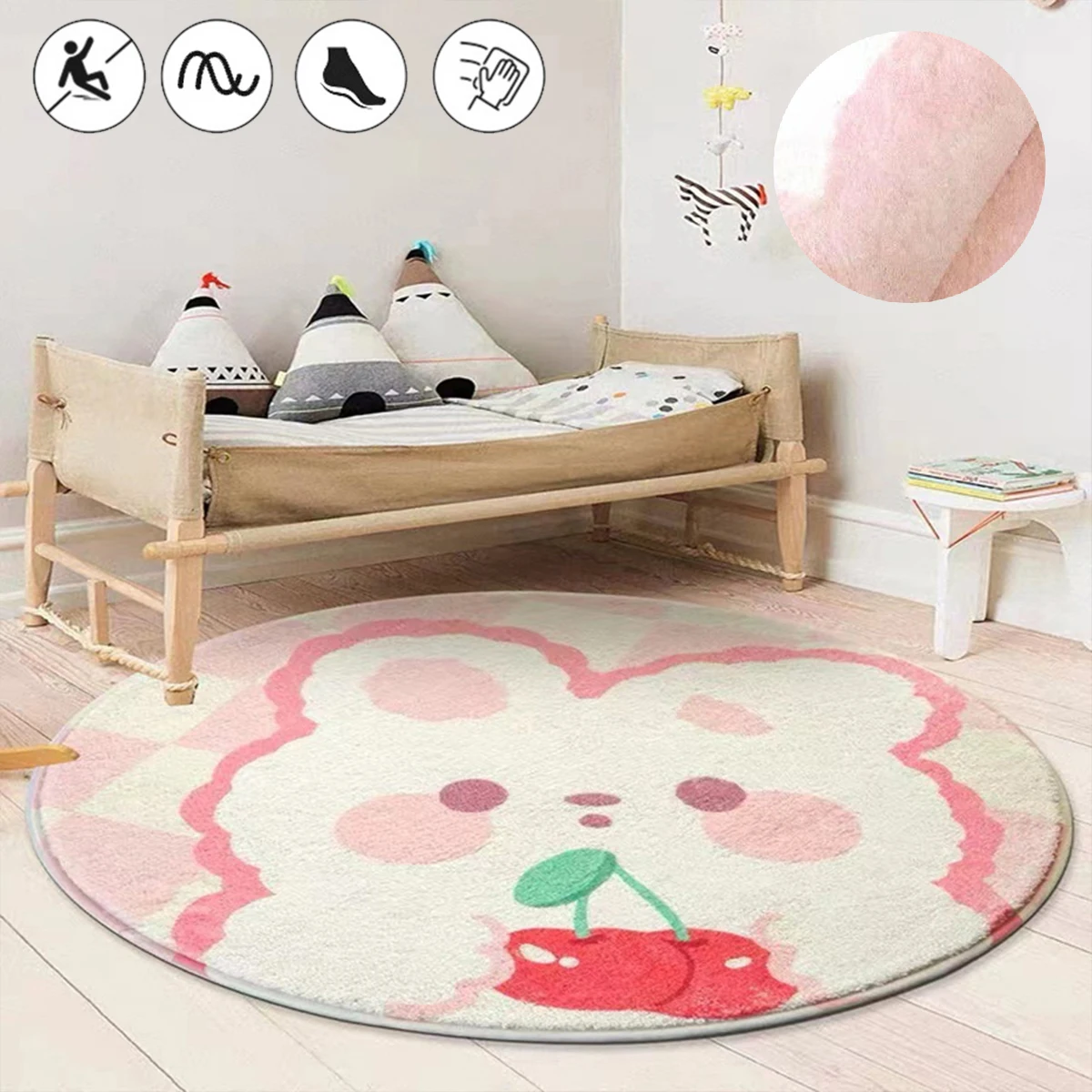 

Cute Rabbit Round Rug Soft Fluffy Plush Rugs for Bedroom Decor Bedside Carpet Simplicity Carpets for Living Room Non-slip Mat