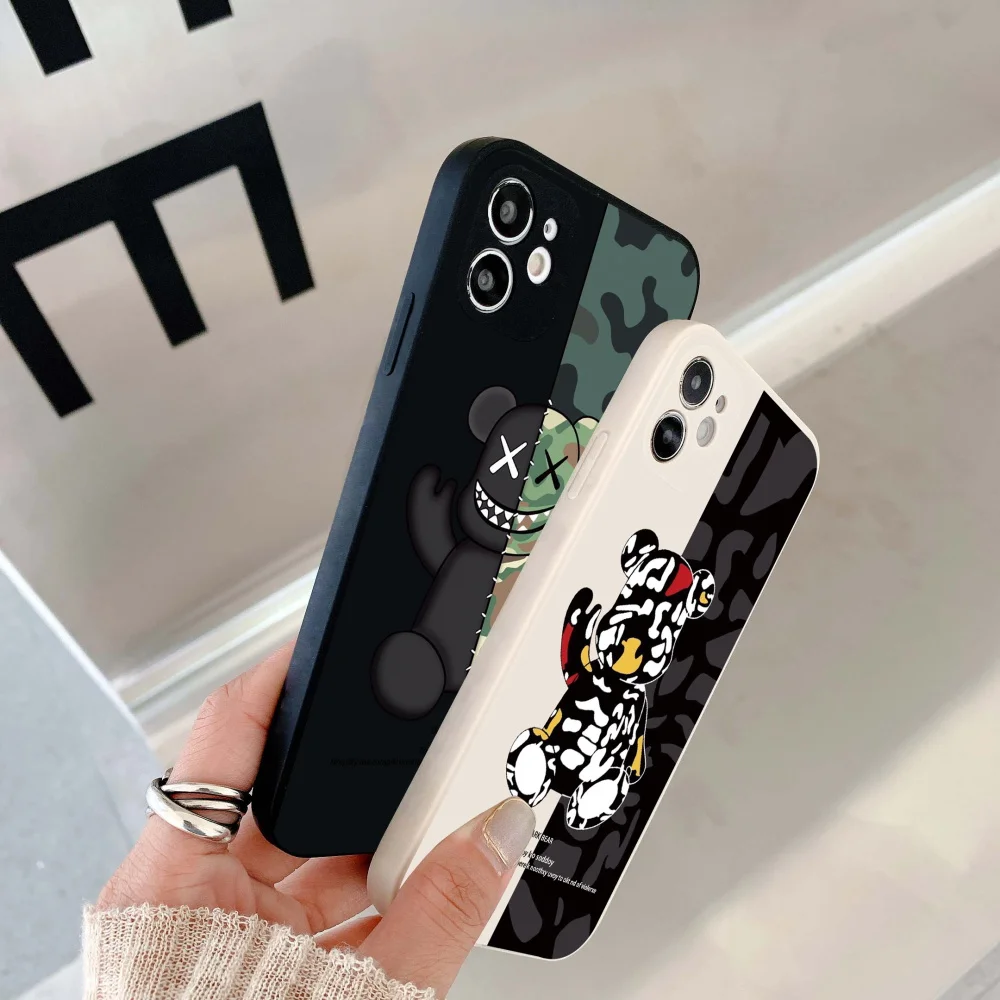 

Cartoon Army Bear Cases for iPhone 13 12 11 Pro Max 12 13 Mini Pro Max X XR XS MAX SE 2020 8 7 6 6S Plus Liquid Silicone Cover