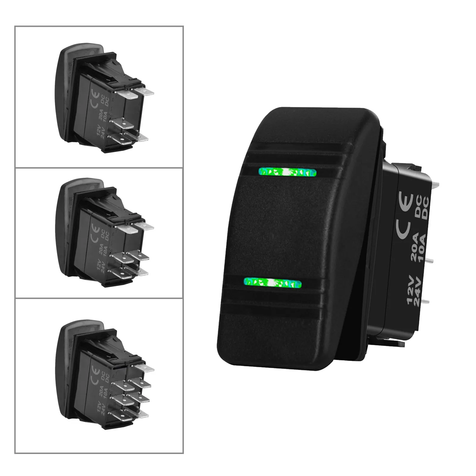 

Зеленый светодиодный переключатель 12 В SPST ON OFF Автомобильный переключатель DPDT ON ON OFF Поворотный маяк ON OFF ON Морской переключатель лодки Мгновенный