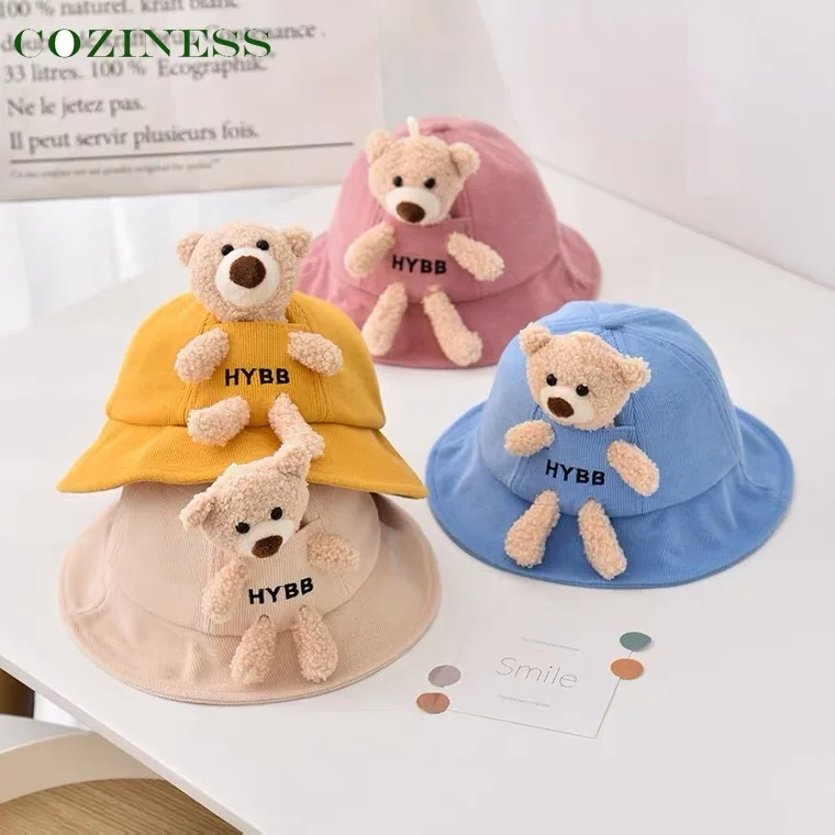 

Baby Hat Cartoon Bear Doll Four Seasons Be Worn Basin Cap Unisex Child Soft Breathable Go Out Travel Cotton Cute Fisherman Hat