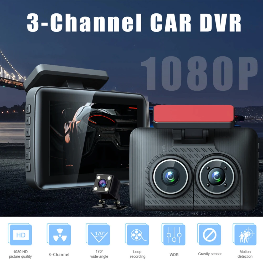 

Dash Cam With 3 Lens 1080P Front Inside Rear Dash Camera 4.0 Inch Screen Night Vision G-Sensor Parking Monitoring