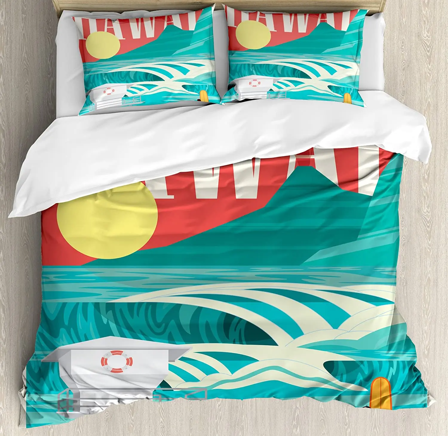 

Hawaiian Bedding Set For Bedroom Bed Home Hawaii Sandy Coastline Sunny Day Surfboard Tropi Duvet Cover Quilt Cover Pillowcase