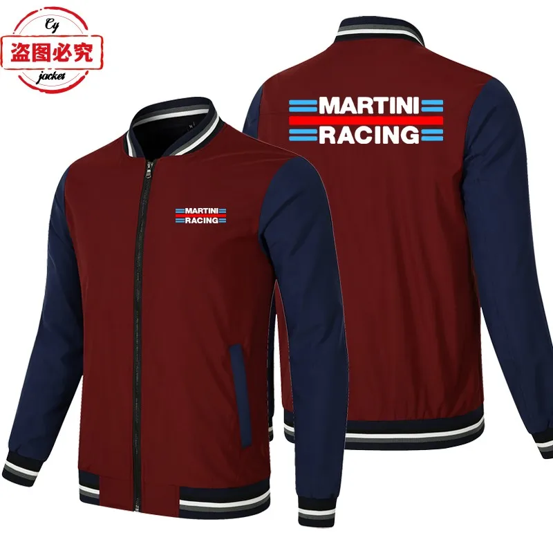 Martini Racing Logo Print Suit Loose Long Sleeve Men's Color Block Top Baseball Jacket