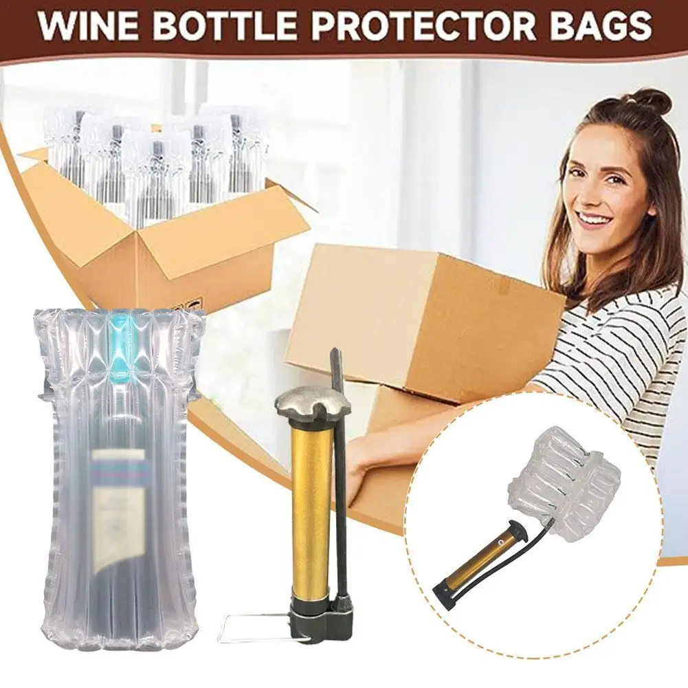 

25 Pcs Inflatable Air Column Wrap Cushion Sleeve Packaging Bag Travel Glass Wine Bottle Protector Bag Inflatable With Pump
